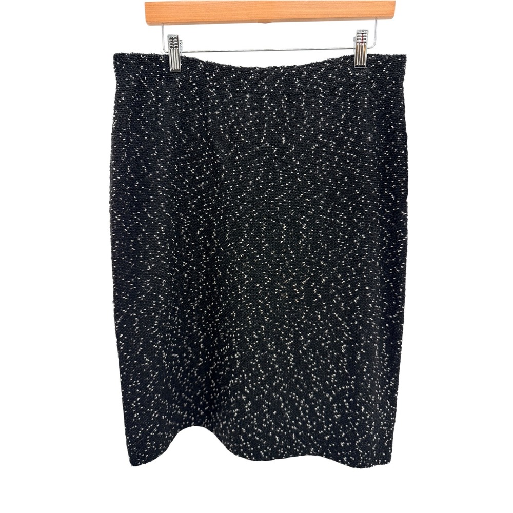 St John Collection Tweed Knit Pencil Skirt 14 Black White Old Money Corporate
